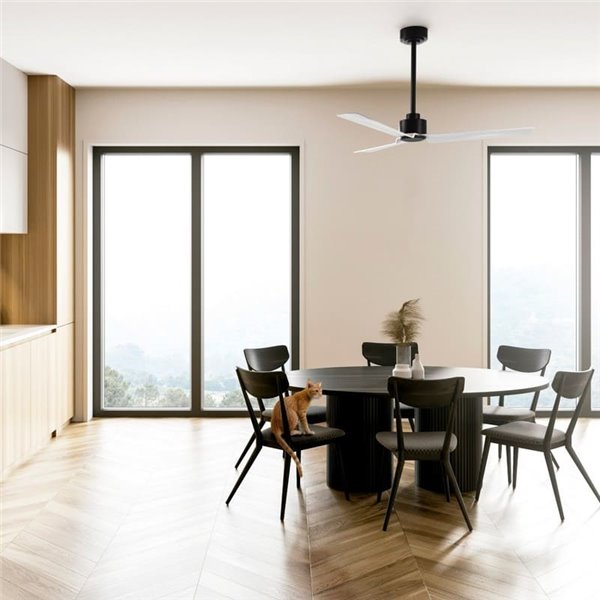 Ventoinha moderno ANNE sem luz, preto com pás brancas, 22W, Ø127cm