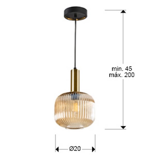 Lámpara de techo LED NORMA pantalla de cristal estriado Ø20cm max.20W E27 2700K 870Lm IP20 Ámbar