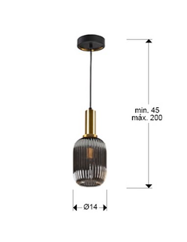 Luminária pendente NORMA LED, cúpula canelada Ø14cm, máx. 20W E27 2700K 870lm IP20 Preta