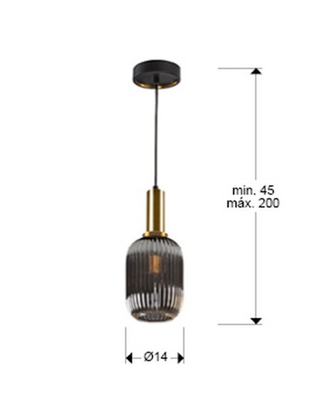 Lámpara colgante LED NORMA pantalla estriada Ø14cm, max.20W E27 2700K 870Lm IP20 Negro