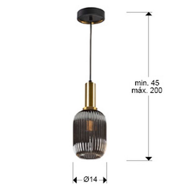 Lámpara colgante LED NORMA pantalla estriada Ø14cm, max.20W E27 2700K 870Lm IP20 Negro