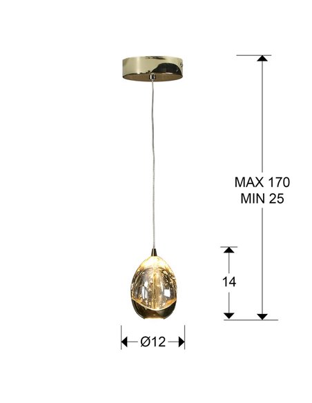 Lámpara de techo 1 luz ROCIO pantalla efecto gota, LED 5W LED 480lm 3000K IP20 Dorado