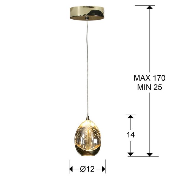 Lámpara de techo 1 luz ROCIO pantalla efecto gota, LED 5W LED 480lm 3000K IP20 Dorado
