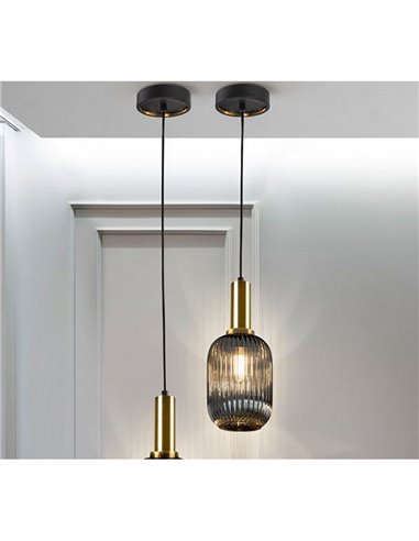Lámpara colgante LED NORMA pantalla estriada Ø14cm, max.20W E27 2700K 870Lm IP20 Negro