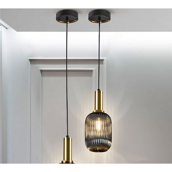 Luminária pendente NORMA LED, cúpula canelada Ø14cm, máx. 20W E27 2700K 870lm IP20 Preta