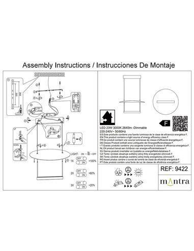 Lámpara de techo LED SUN II negra 23W 3000K 2640Lm regulable 3 Step DIM, pequeña Ø42cm