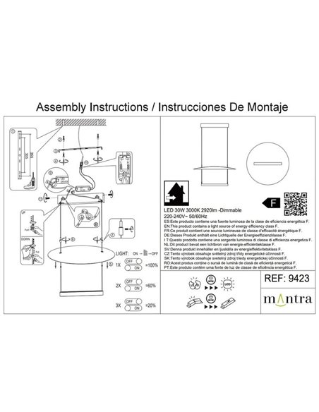 Suspension LED SUN II, noire, 30 W, 3 000 K, 2 920 lm, dimmable, 3 niveaux d'intensité, taille moyenne, Ø 60 cm