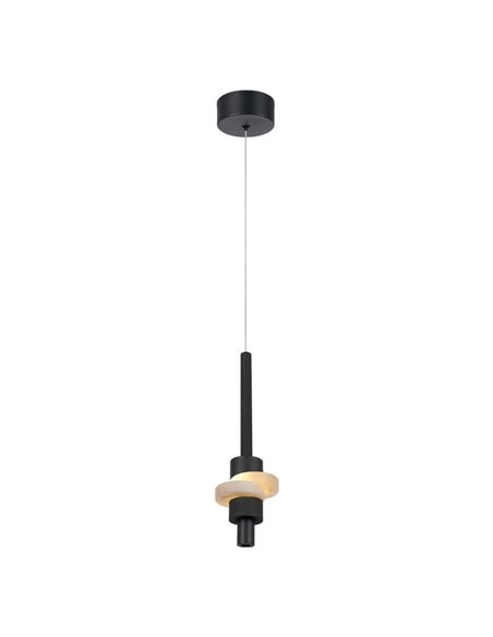 Suspension LED BETTY, noire, 7 W, 3000 K, 840 lm, avec diffuseur en albâtre, hauteur réglable