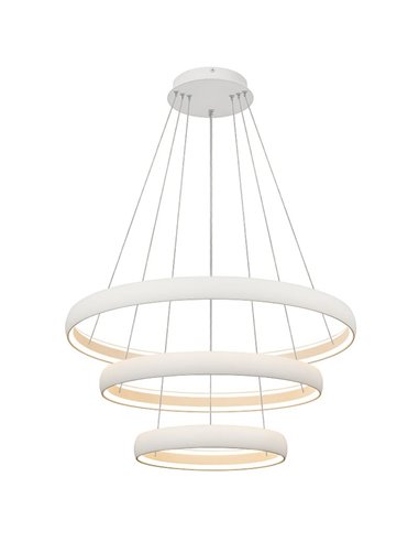 Luminária pendente LED FLATS grande com 3 anéis brancos, 122W, 3000K, 15250lm, TRIAC, Ø77,8 Ø58,7 Ø39,5cm