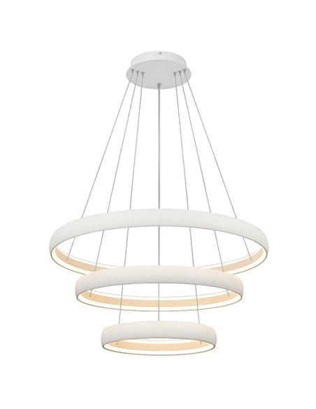 Grande suspension LED plate à 3 anneaux blancs, 122 W, 3 000 K, 15 250 lm, TRIAC, Ø 77,8 × Ø 58,7 × Ø 39,5 cm