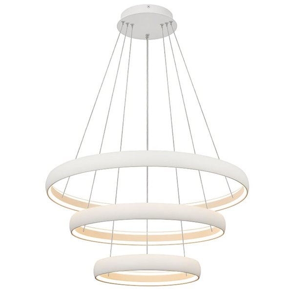 Luminária pendente LED FLATS grande com 3 anéis brancos, 122W, 3000K, 15250lm, TRIAC, Ø77,8 Ø58,7 Ø39,5cm