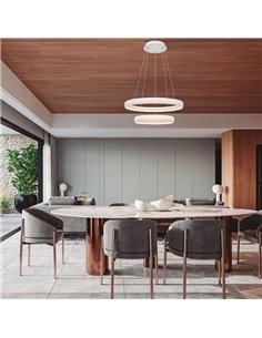 Lámpara colgante LED FLATS mediana 2 aros blanca 70W 3000K 8800Lm TRIAC Ø58,7 y Ø39,5cm 2