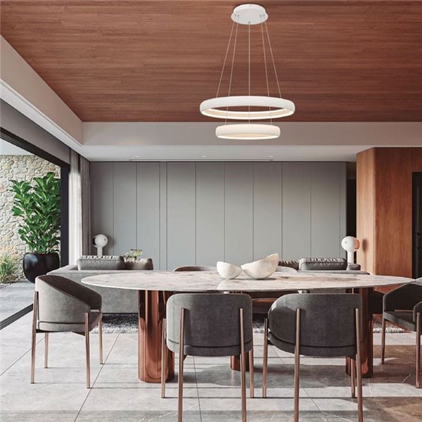 Lámpara colgante LED FLATS mediana 2 aros blanca 70W 3000K 8800Lm TRIAC Ø58,7 y Ø39,5cm