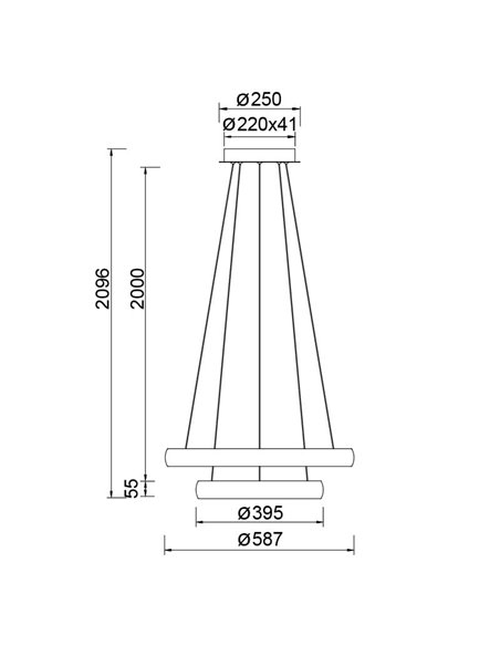 Lámpara colgante LED FLATS mediana 2 aros blanca 70W 3000K 8800Lm TRIAC Ø58,7 y Ø39,5cm