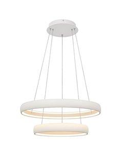 Luminária pendente LED FLATS tamanho médio, 2 anéis brancos, 70W, 3000K, 8800lm, TRIAC, Ø58,7 e Ø39,5cm
