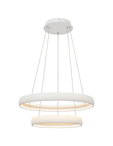 Lámpara colgante LED FLATS mediana 2 aros blanca 70W 3000K 8800Lm TRIAC Ø58,7 y Ø39,5cm