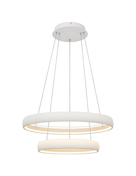 Luminária pendente LED FLATS tamanho médio, 2 anéis brancos, 70W, 3000K, 8800lm, TRIAC, Ø58,7 e Ø39,5cm