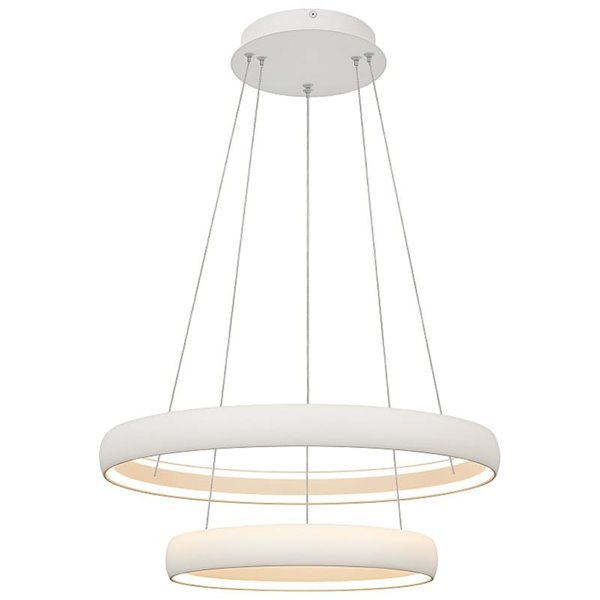 Luminária pendente LED FLATS tamanho médio, 2 anéis brancos, 70W, 3000K, 8800lm, TRIAC, Ø58,7 e Ø39,5cm