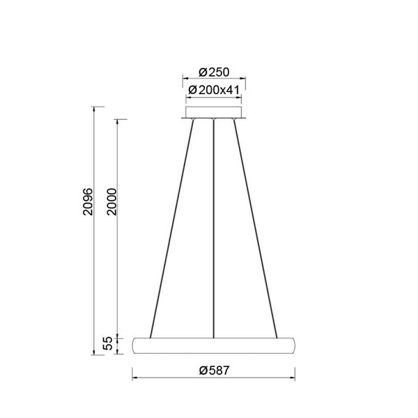 Luminária pendente LED FLATS pequena, 1 anel branco, 42W, 3000K, 5290lm, TRIAC, Ø58,7cm