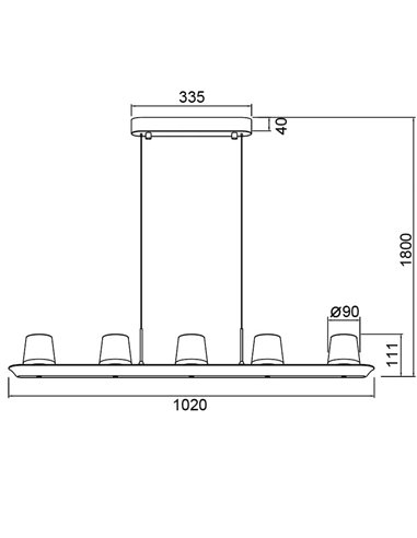Lámpara colgante LED ALABASTRO pequeña 55W 3000K 4500Lm dimmable TRIAC, barra 102cm