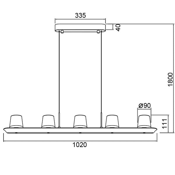 Lámpara colgante LED ALABASTRO pequeña 55W 3000K 4500Lm dimmable TRIAC, barra 102cm