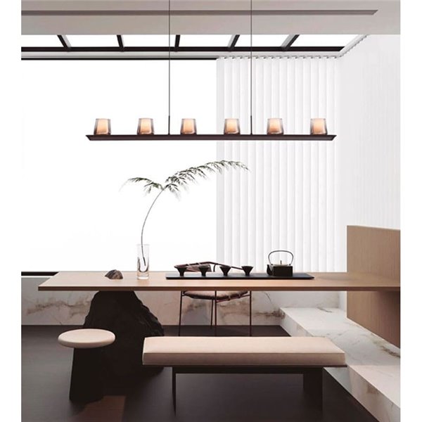 Grande suspension LED ALABASTER 62W 3000K 5000Lm dimmable TRIAC, barre de 127cm