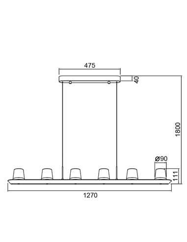 Luminária pendente LED grande ALABASTER 62W 3000K 5000Lm dimerizável TRIAC, barra de 127cm