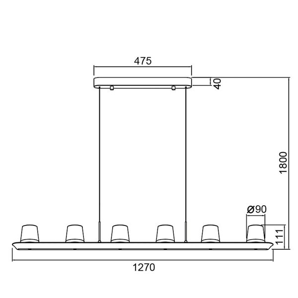 Luminária pendente LED grande ALABASTER 62W 3000K 5000Lm dimerizável TRIAC, barra de 127cm