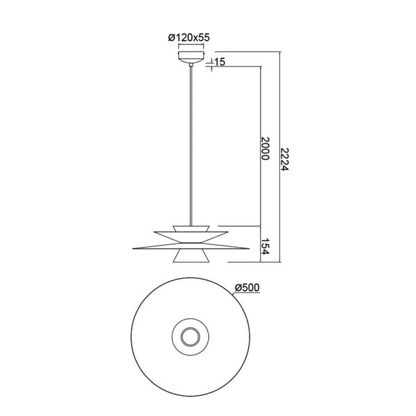 Suspension LED double disque STAR blanc 12W 3000K 900lm TRIAC Ø50cm