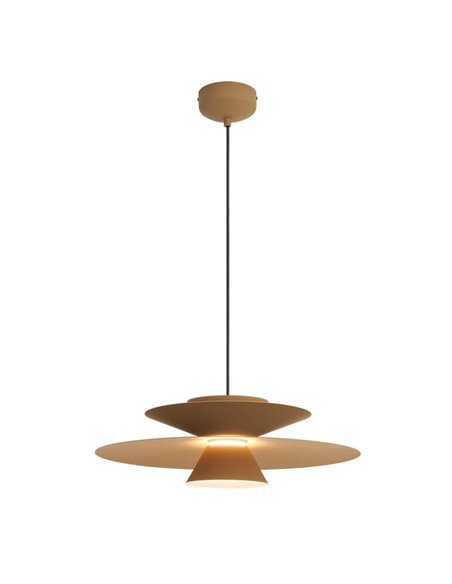 Luminária pendente LED ESTRELLA com disco duplo, acabamento cáqui fosco, 12W, 3000K, 900 lúmens, TRIAC, Ø50cm