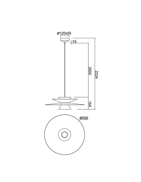 Suspension LED ESTRELLA double disque kaki mat 12W 3000K 900Lm TRIAC Ø50cm