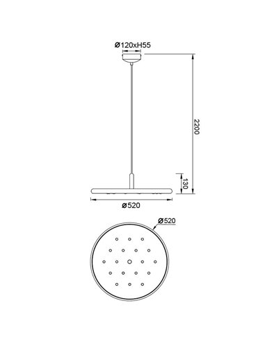 Luminária pendente acústica LED 20W ACUSTIC cor café, painel absorvente, 3000K 2250Lm, dimerizável por TRIAC