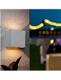 Aplique LED de exterior cuadrado DAVOS XL 15x15cm arena blanco, 2x10W 3000K 1830Lm, IP65