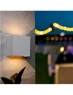 Aplique LED de exterior cuadrado DAVOS XL 15x15cm arena blanco, 2x10W 3000K 1830Lm, IP65 2