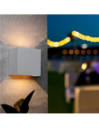 Aplique LED de exterior cuadrado DAVOS XL 15x15cm arena blanco, 2x10W 3000K 1830Lm, IP65
