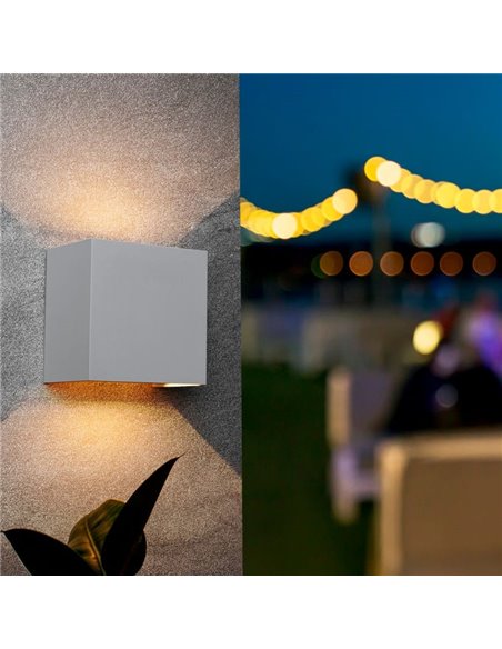 Aplique LED de exterior cuadrado DAVOS XL 15x15cm arena blanco, 2x10W 3000K 1830Lm, IP65