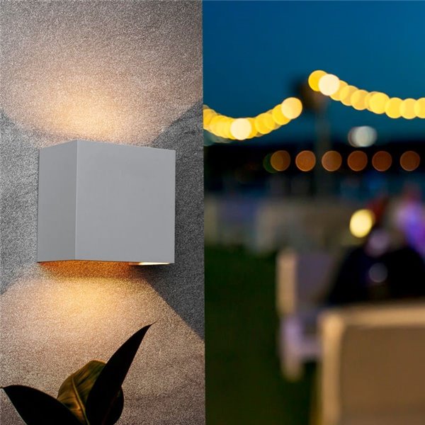 Aplique LED de exterior cuadrado DAVOS XL 15x15cm arena blanco, 2x10W 3000K 1830Lm, IP65