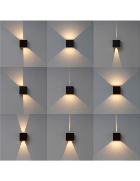Applique murale extérieure carrée LED DAVOS XL 15x15cm, coloris noir, 2x10W 3000K 1830Lm, IP65