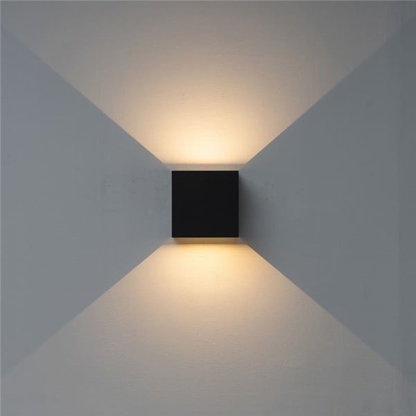 Applique murale extérieure carrée LED DAVOS XL 15x15cm, coloris noir, 2x10W 3000K 1830Lm, IP65