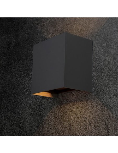 Aplique LED de exterior cuadrado DAVOS XL 15x15cm gris oscuro, 2x10W 3000K 1830Lm, IP65