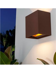 Aplique LED de exterior cuadrado DAVOS XL 15x15cm corten, 2x10W 3000K 1830Lm, IP65 2