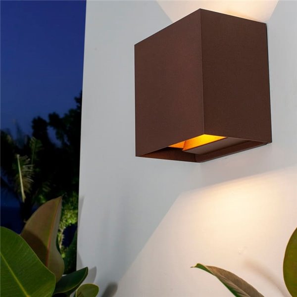 Aplique LED de exterior cuadrado DAVOS XL 15x15cm corten, 2x10W 3000K 1830Lm, IP65