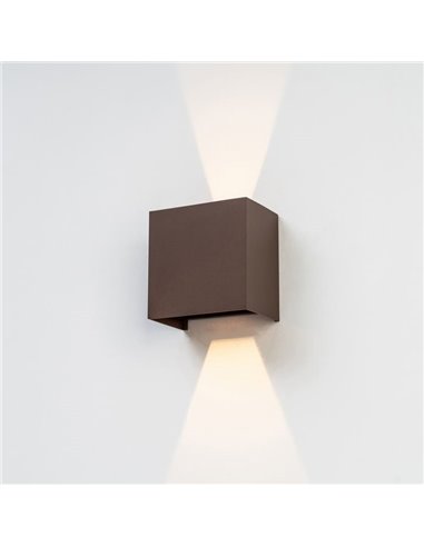 Aplique LED de exterior cuadrado DAVOS XL 15x15cm corten, 2x10W 3000K 1830Lm, IP65