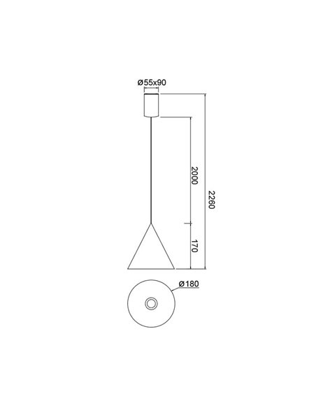 Luminária de teto pendente cônica LED CONO 10W em couro Ø18cm 3000K com foco ajustável e dimerizável TRIAC