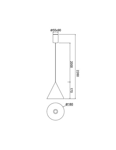 Suspension LED conique 10 W, cône en cuivre Ø 18 cm, 3000 K, design moderne et variateur TRIAC