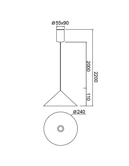 Lámpara de techo colgante LED CONO cobre Ø24cm, forma cónica 10W 3000K regulable TRIAC