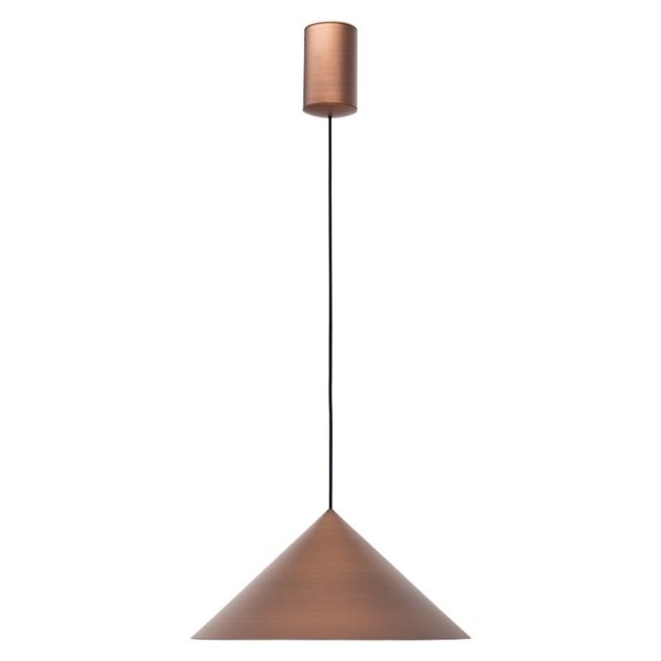Luminária de teto pendente LED CONE em cobre Ø24cm, formato cônico, 10W, 3000K, dimerizável, TRIAC