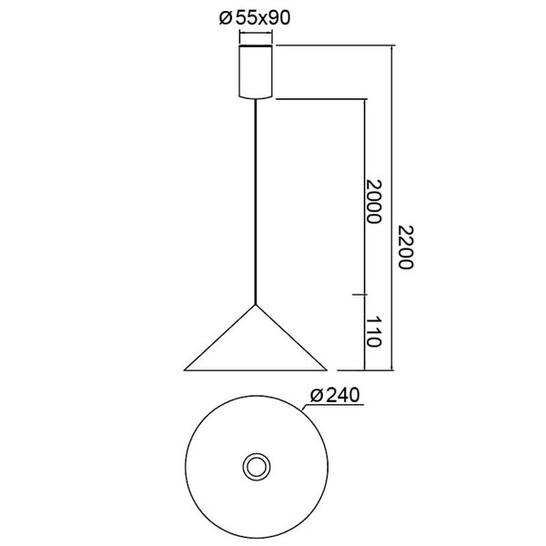 Suspension LED CONE cuivre Ø24cm, conique 10W 3000K dimmable TRIAC