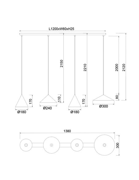 Lámpara de techo colgante lineal LED CONO 20W regulable TRIAC diseño moderno