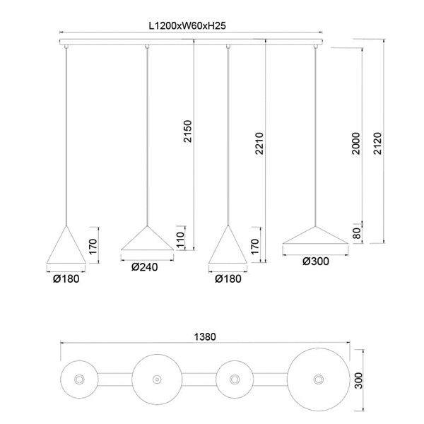 Lámpara de techo colgante lineal LED CONO 20W regulable TRIAC diseño moderno